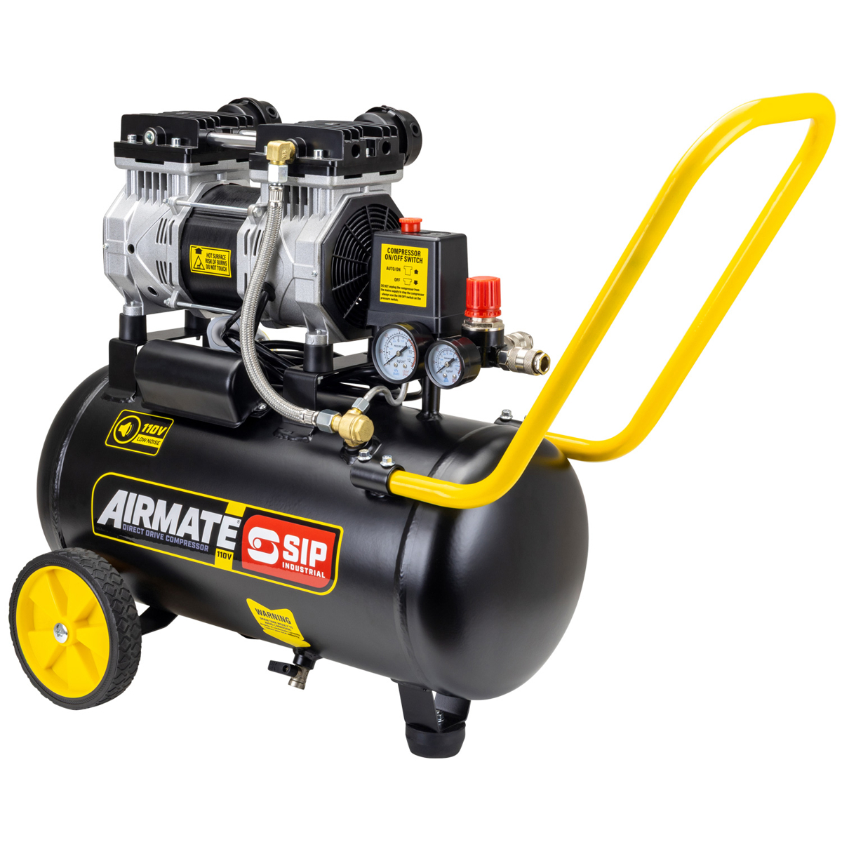 SIP AIRMATE® 110V 24L 2hp Low Noise Oil-Free Direct Drive Compressor